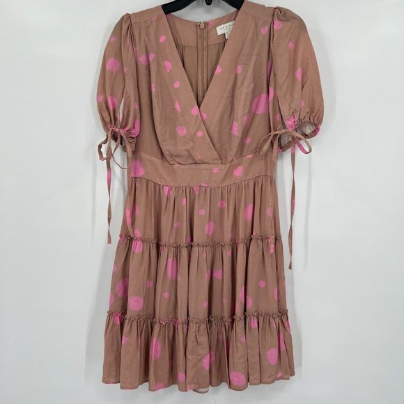 Ted Baker Women's Stefina Dot Print Tiered Ruffle Mini Dress sz 1/S US 4 NWT - Picture 1 of 11